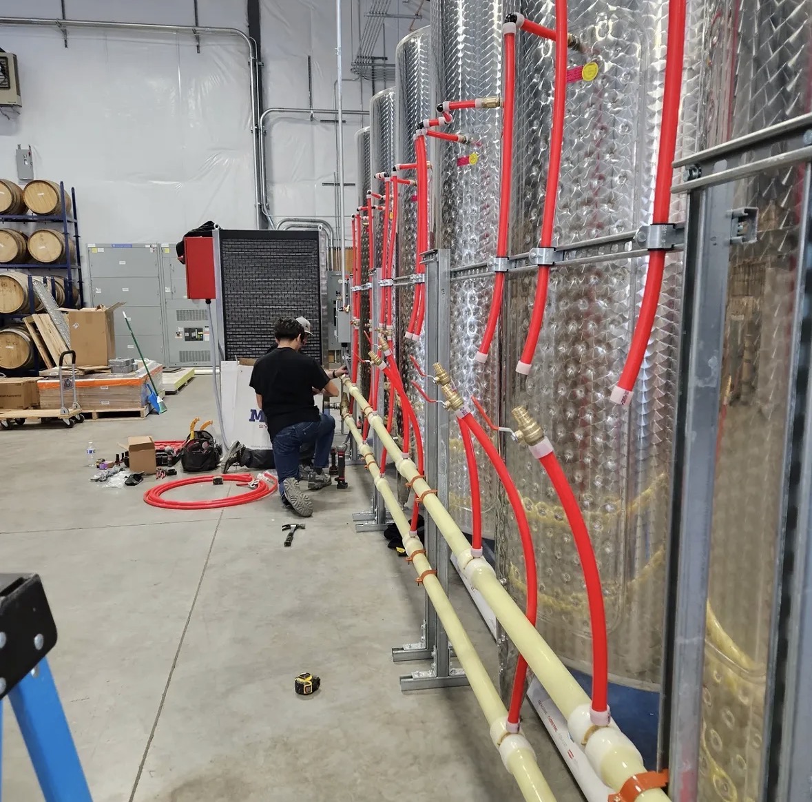 Glycol loop install — winery cooling system